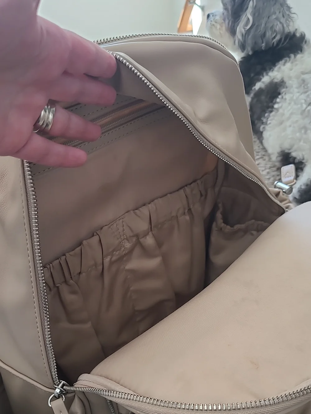 Neutral Quilted Backpack with Top Handles